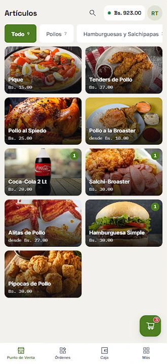 Khash en un teléfono Android: el catálogo del punto de venta con fotos y precios.