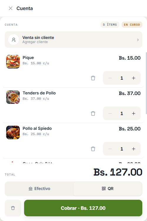 Khash en un celular: la cuenta con sus productos y el total.